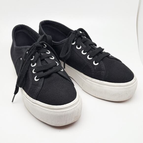 Superga Women’s / Unisex Black Canvas Platform Sneaker Size 37.5 US 5.5 - Picture 2 of 10